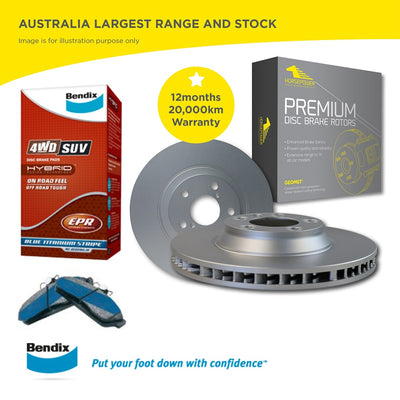 Rear Bendix 4WD Brake Pads and Disc Rotors Set for Landcruiser HZJ80 08/1992-02/1998