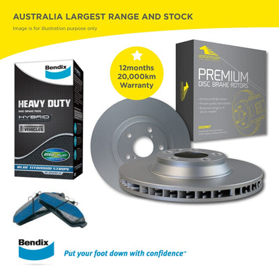 Front Brake Disc Rotors and Bendix Brake Pads for Toyota Hilux TGN121 GUN122 123 136 2015-on