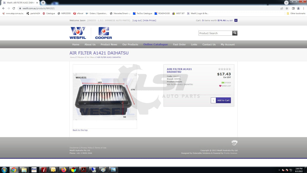 Wa1021 For Daihatsu Cuore Handivan Sirion Toyota Dute Air Filter