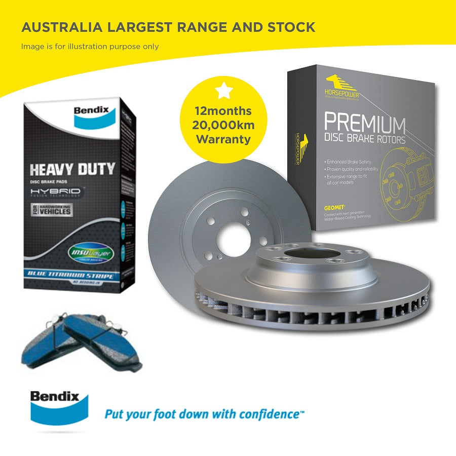 Front Brake Disc Rotors and Bendix Brake Pads for Toyota Hilux TGN121 GUN122 123 136 2015-on