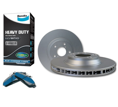 Front Disc Rotors and Bendix Brake Pad Set for Ford Courier 2.5L 1999-2006