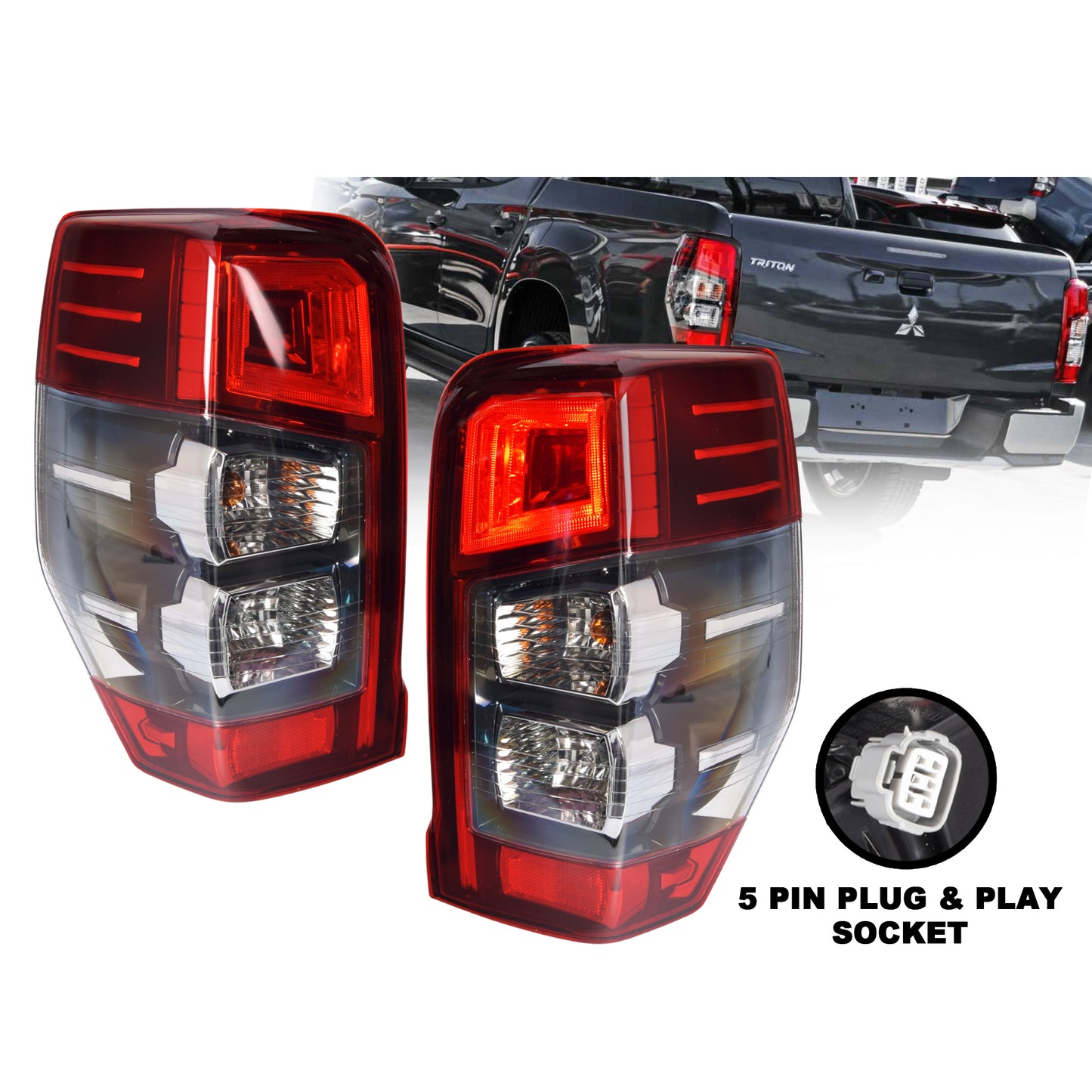 Pair LH+RH Tail Light Rear Lamp LED For Mitsubishi Triton MR 18~23 GLX