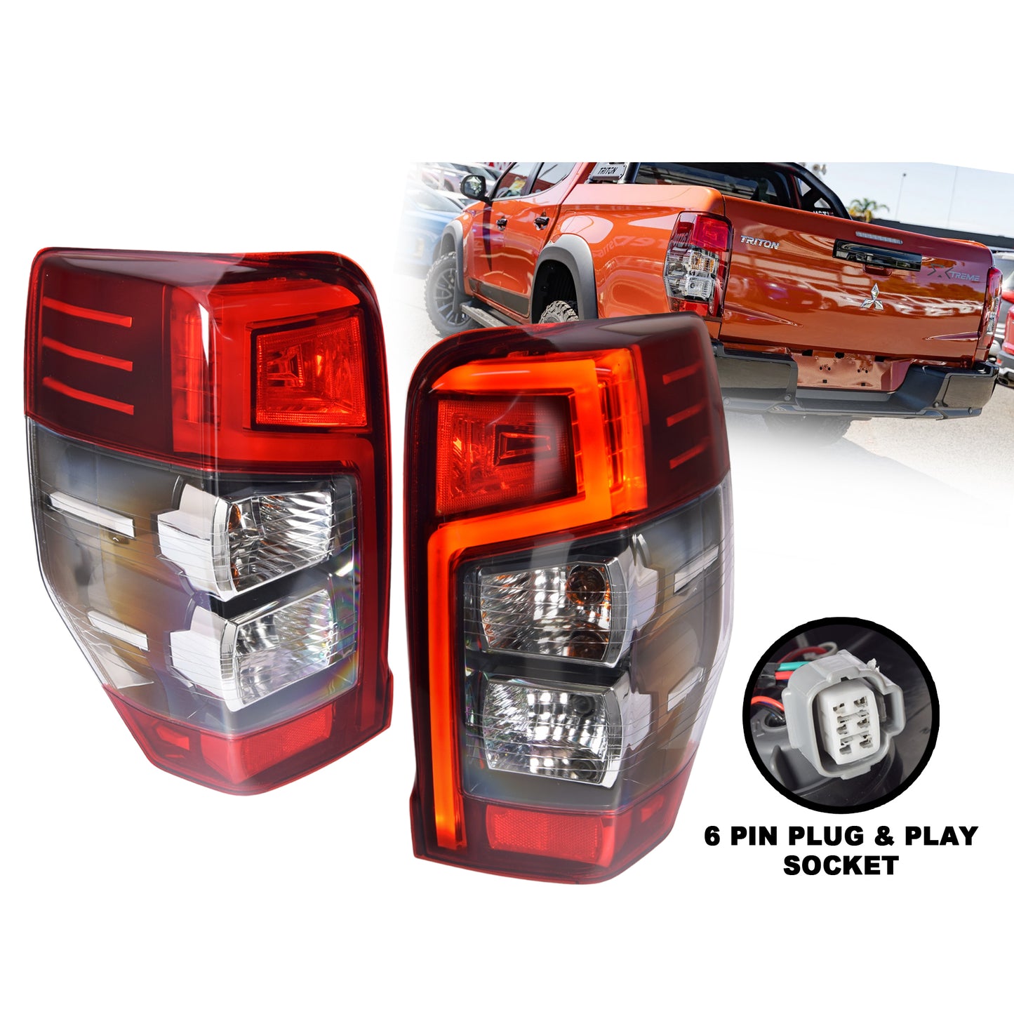 Pair LH+RH Tail Light Lamp LED ASSY For Mitsubishi Triton MR 18~23 GLS GSR