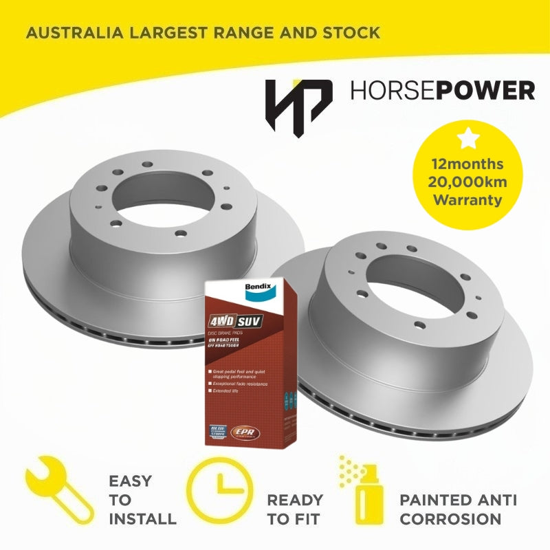 Rear Bendix 4WD Brake Pads and Rotors for Nissan Patrol 3.0L 4.2L 4.5L GU 98-17