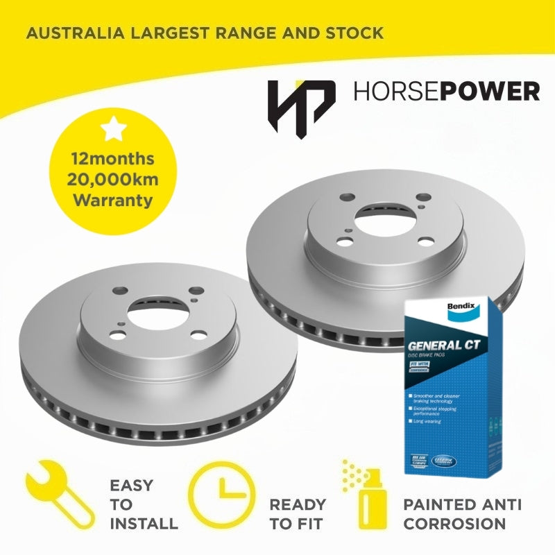 Front Bendix GCT Brake Pads and Disc Rotors for Toyota Prius NHW10R NHW11R 97-03