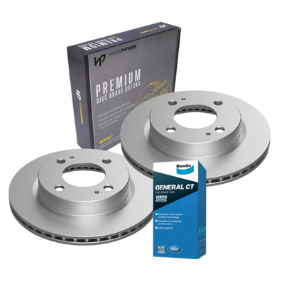 Front Disc Rotors and Bendix Brake Pad set for Mitsubitshi Mirage LA LB 2013-2021