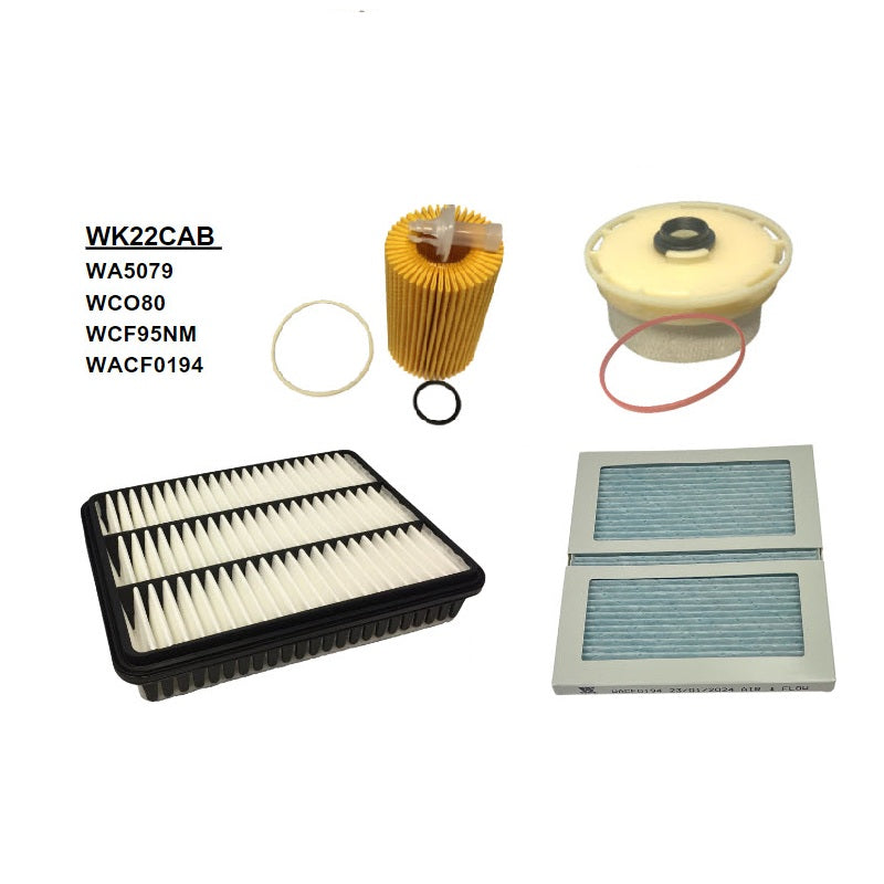Wesfil Air Oil Fuel Cabin Filter Kit WK22CAB for Toyota Landcruiser 03/2007-12/2019 VDJ70