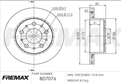 Fremax Rear Disc Rotors for Fiat Ducato 2.3 3.0 2007-2016 300mm