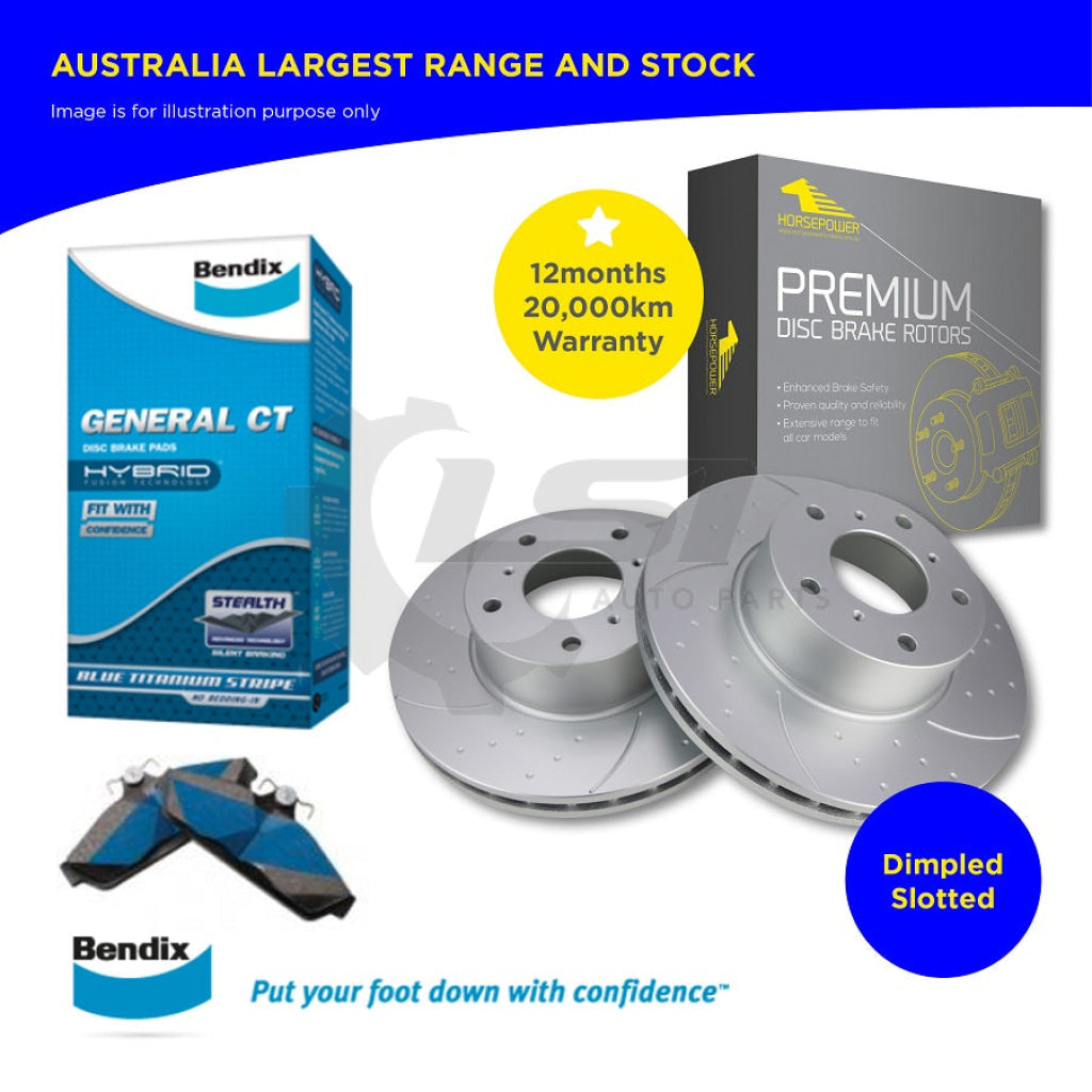 Dimpled Slotted Rear Disc Rotor +Bendix Brake Pad For Holden Berlina Ve 06-14 Kit