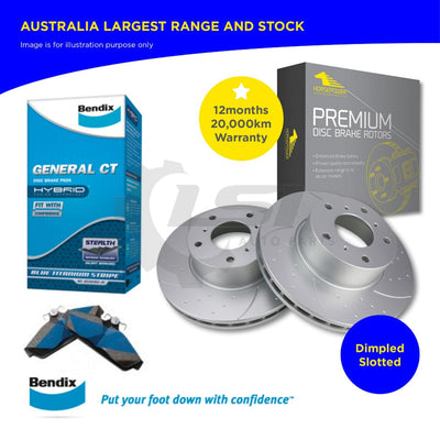 Dimpled Slotted Rear Disc Rotor +Bendix Brake Pad For Holden Berlina Ve 06-14 Kit