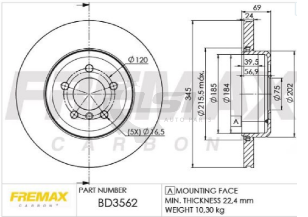 Fremax Disc Rotors For Bmw 520D 530D Gt F07 2.0 3.0 2010-2017 345Mm Brake