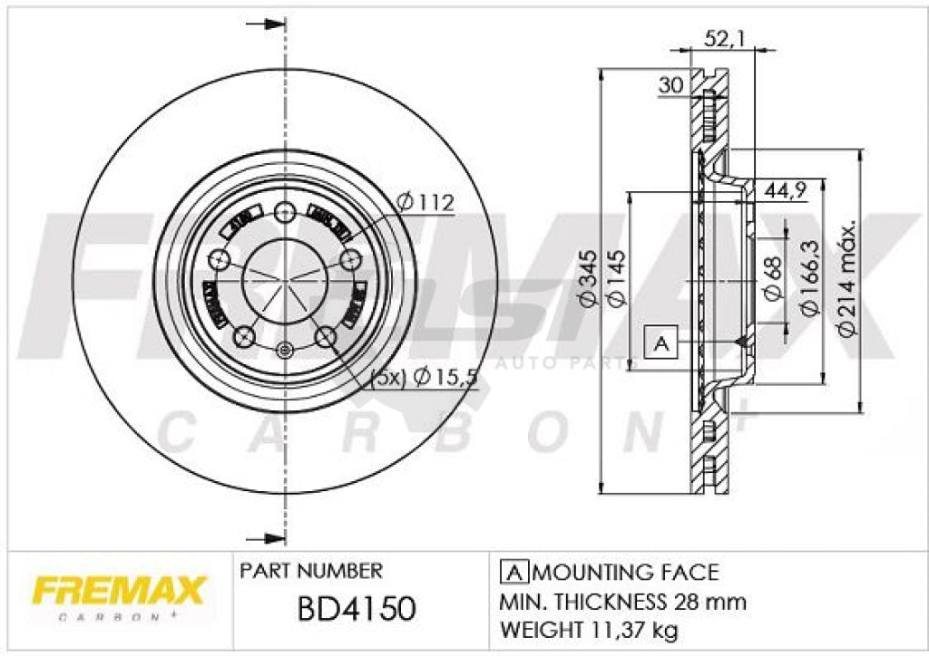 Fremax Front Brake Disc Rotors For Audi A6 4G 2011-2019 345Mm