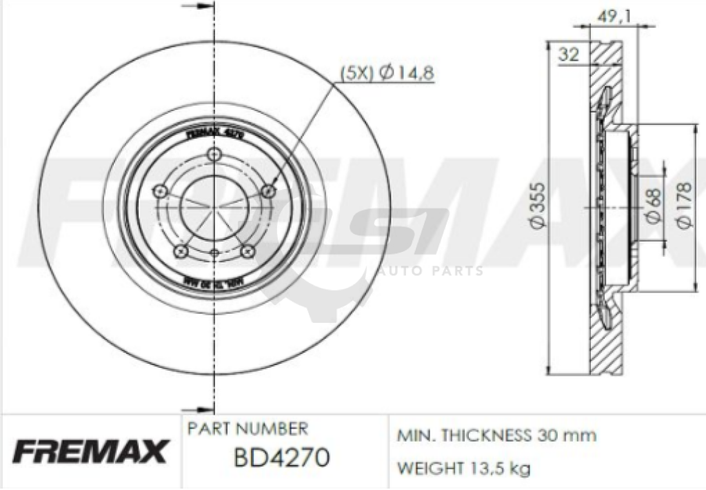Fremax Front Brake Disc Rotors For Infiniti Q50 V37 3.0 2016-2020