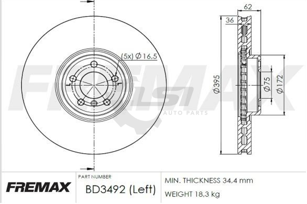 Fremax Front Disc Rotor For Bmw X5 Xdrive25D 35I F15 2.0 3.0 13-18 Lhs+Rhs 395Mm Brake Kit