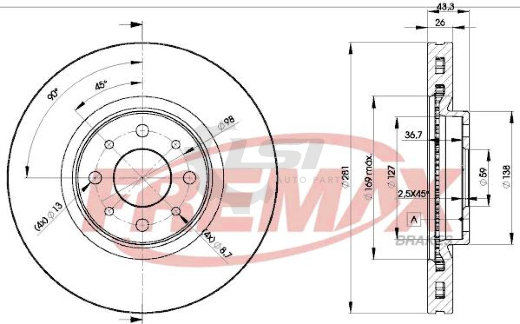 Fremax Front Disc Rotors For Alfa Romeo Mito 1.4 09-12 Brake