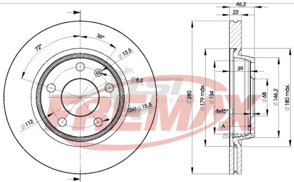 Fremax Front Disc Rotors For Audi A4 8D 1.6 1.8 2.4 2.8 94-03 280Mm Brake