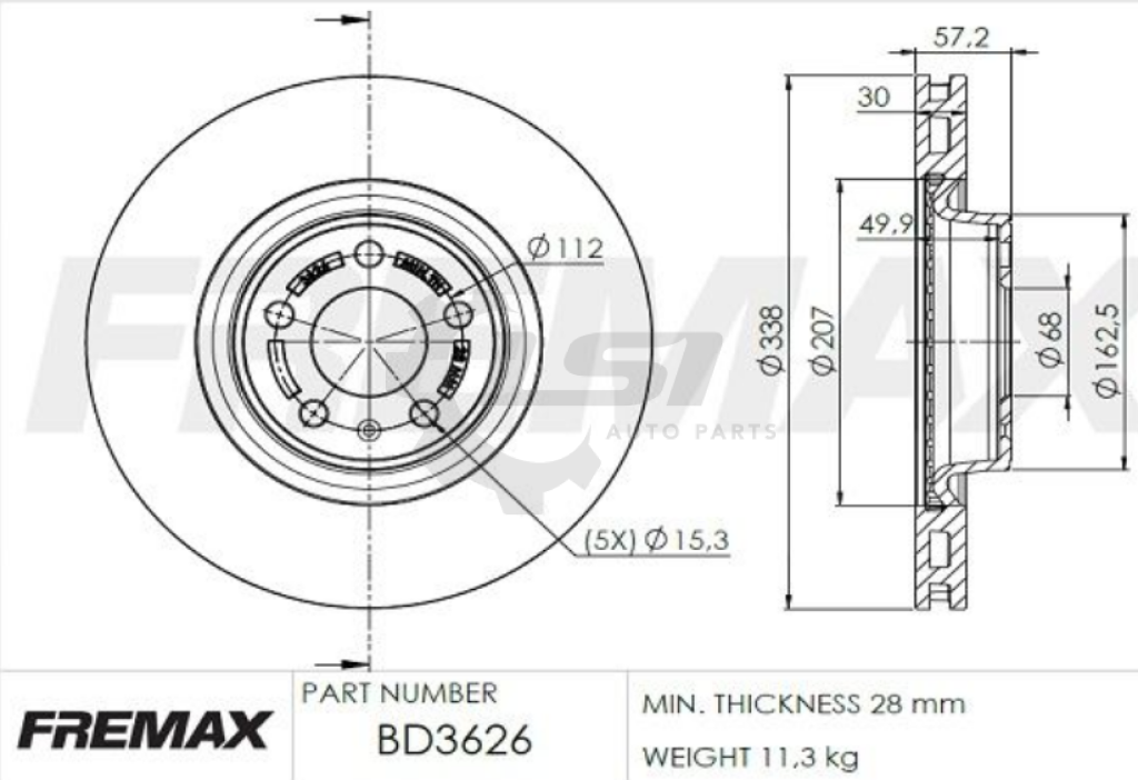 Fremax Front Disc Rotors For Audi A4 B8 8K Tfsi 1.8 Cjeb 2012-2017 Brake