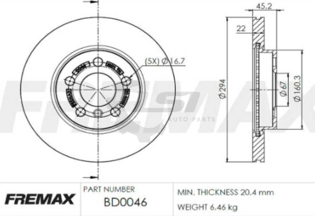 Fremax Front Disc Rotors For Bmw 218I Active Tourer F45 1.5 2014-2019 294Mm Brake