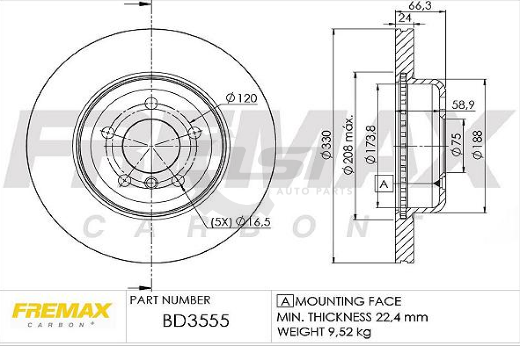 Fremax Front Disc Rotors For Bmw 520D F10 F11 2.0 2010-2017 330Mm Brake