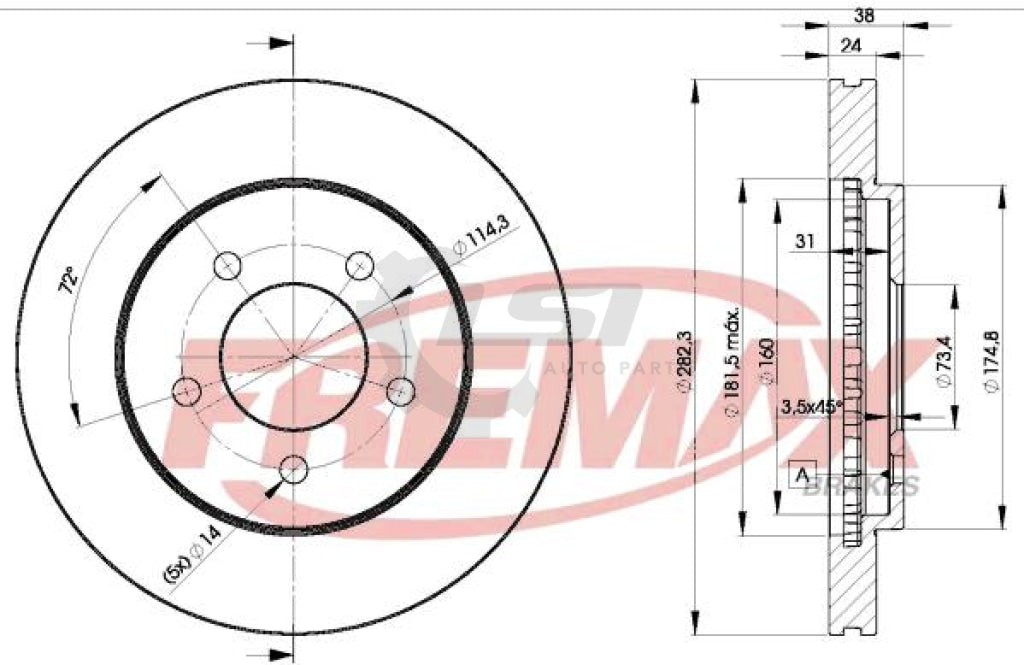 Fremax Front Disc Rotors For Chysler Voyager/Grand Voyager Gs 3.3 3.8 97-01 Brake