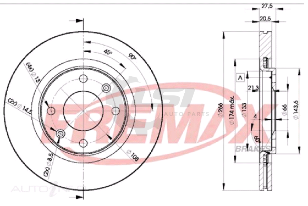 Fremax Front Disc Rotors For Citroen Berlingo 1.4 1999-2010 266Mm Brake