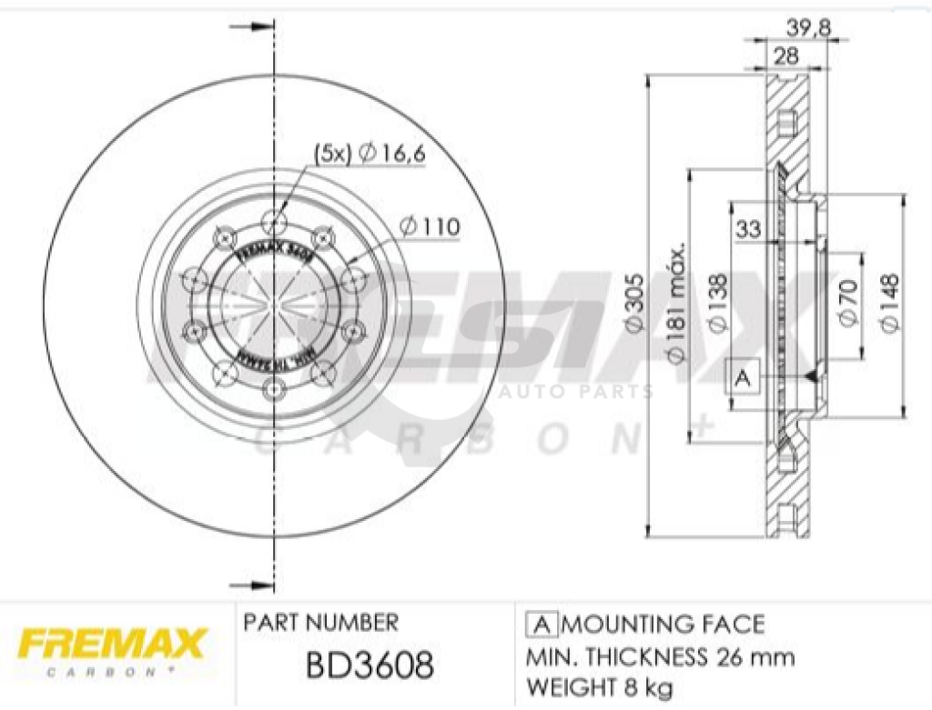 Fremax Front Disc Rotors For Fiat 500X 1.4L 2015-2022 305Mm Brake