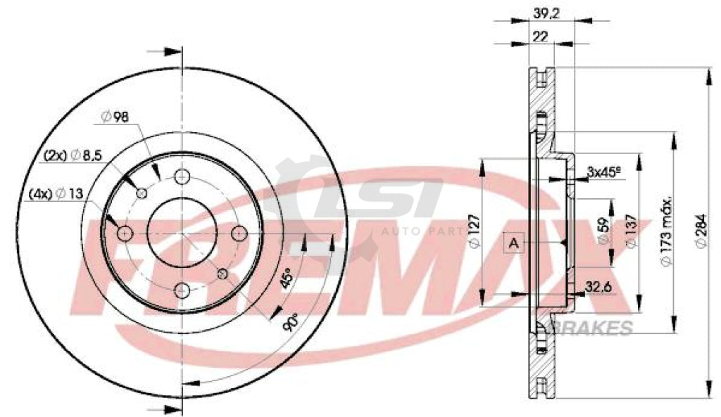 Fremax Front Disc Rotors For Fiat Ritmo 1.4 08-08 284Mm Brake