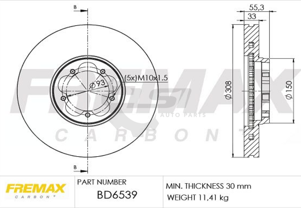 Fremax Front Disc Rotors For Ford Transit 350Le Lwb Vo Xxxtt 2.2 2014-2019 308Mm Brake
