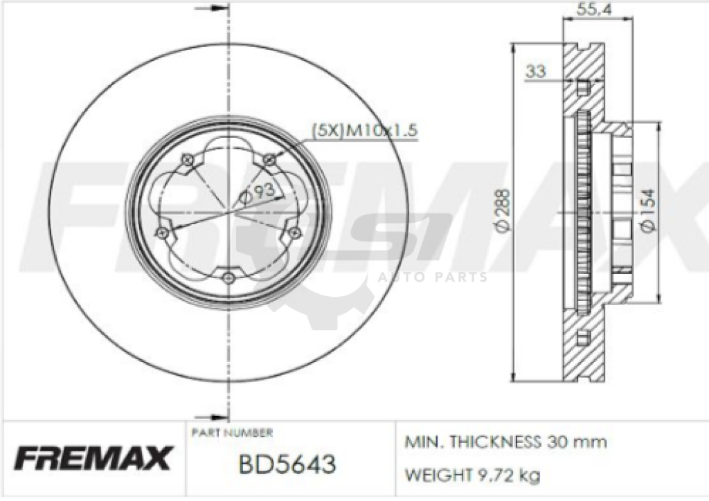 Fremax Front Disc Rotors For Ford Transit Vw 2.2 2011-2014 288Mm Brake