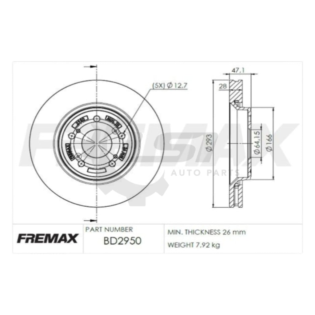 Fremax Front Disc Rotors for Honda CRV RM4 11/2012-06/2017 293mm Bosch Cal Brake Disc Rotors