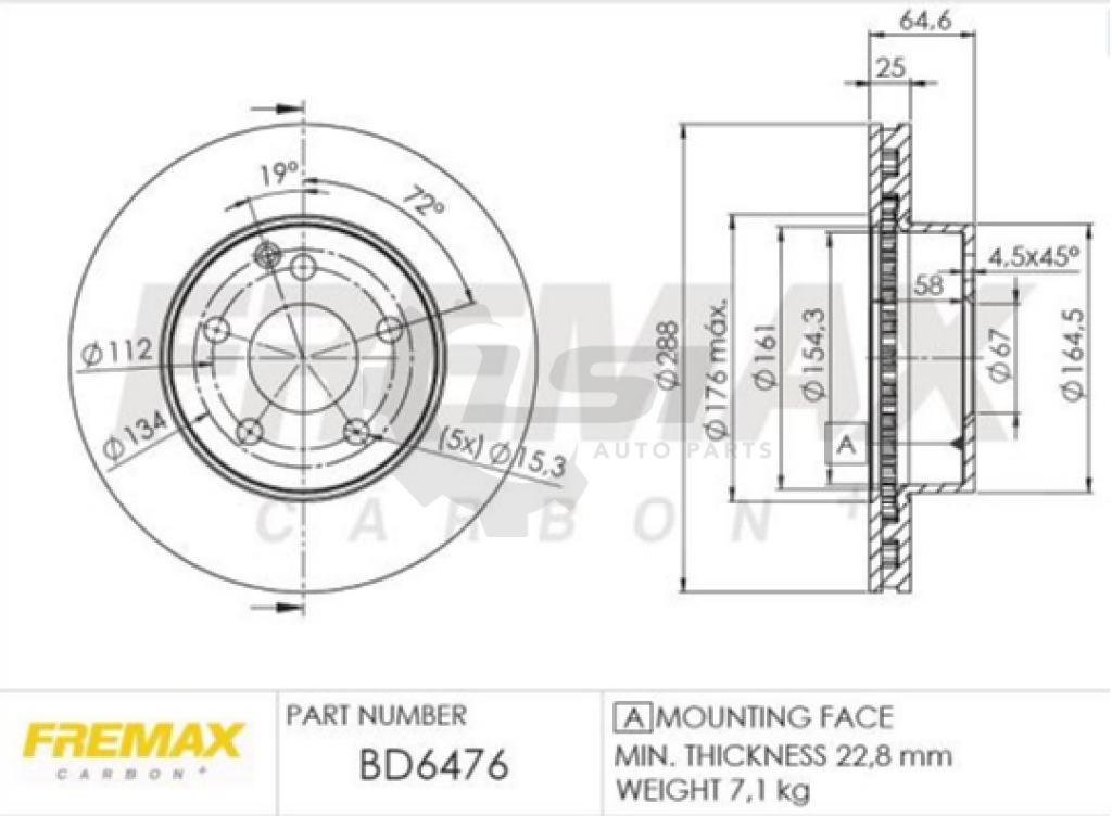 Fremax Front Disc Rotors For Mercedes Benz C180 W204 1.6 1.8 07-16 288Mm Brake