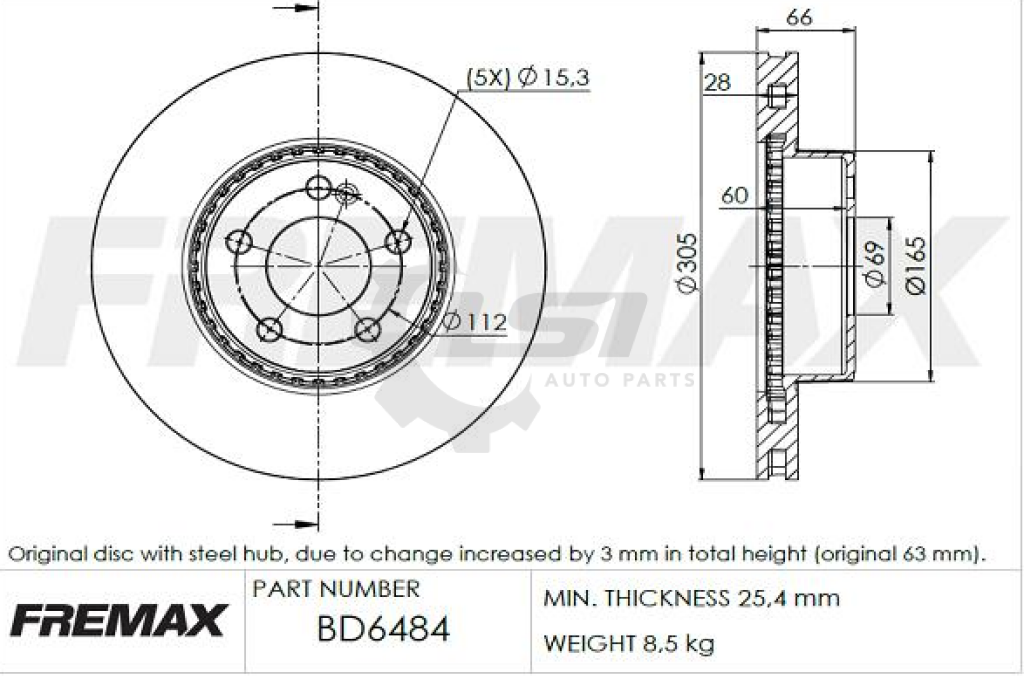 Fremax Front Disc Rotors For Mercedes Benz C200 A205 1.5 2.0 2016-2018 Brake