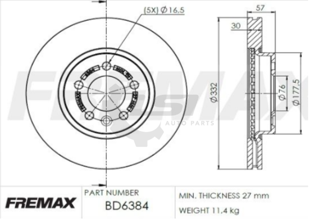 Fremax Front Disc Rotors For Volkswagen Amarok 2H 3.0 2016-2019 332Mm Brake