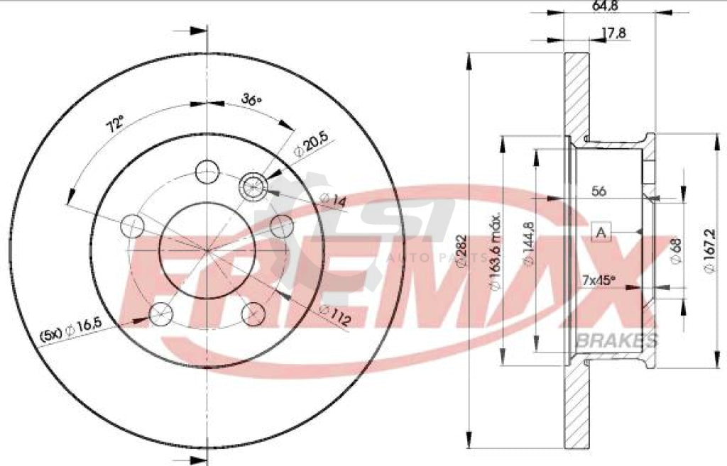 Fremax Front Disc Rotors For Volkswagen Caravelle T4 2.5 93-96 282Mm Brake