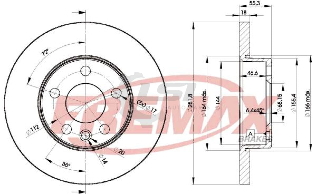 Fremax Front Disc Rotors For Volkswagen Caravelle T4 2.5 97-05 282Mm Brake