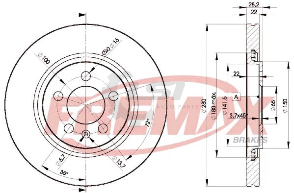 Fremax Front Disc Rotors For Volkswagen Golf Vr6 Mk3 2.8 94-98 280Mm Brake