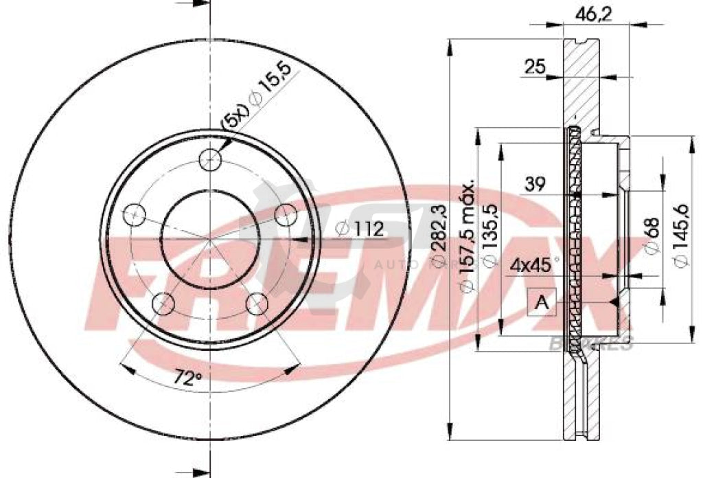 Fremax Front Disc Rotors For Volkswagen Passat 3B 1.6 1.8 2.3 2.8 96-00 282Mm Brake