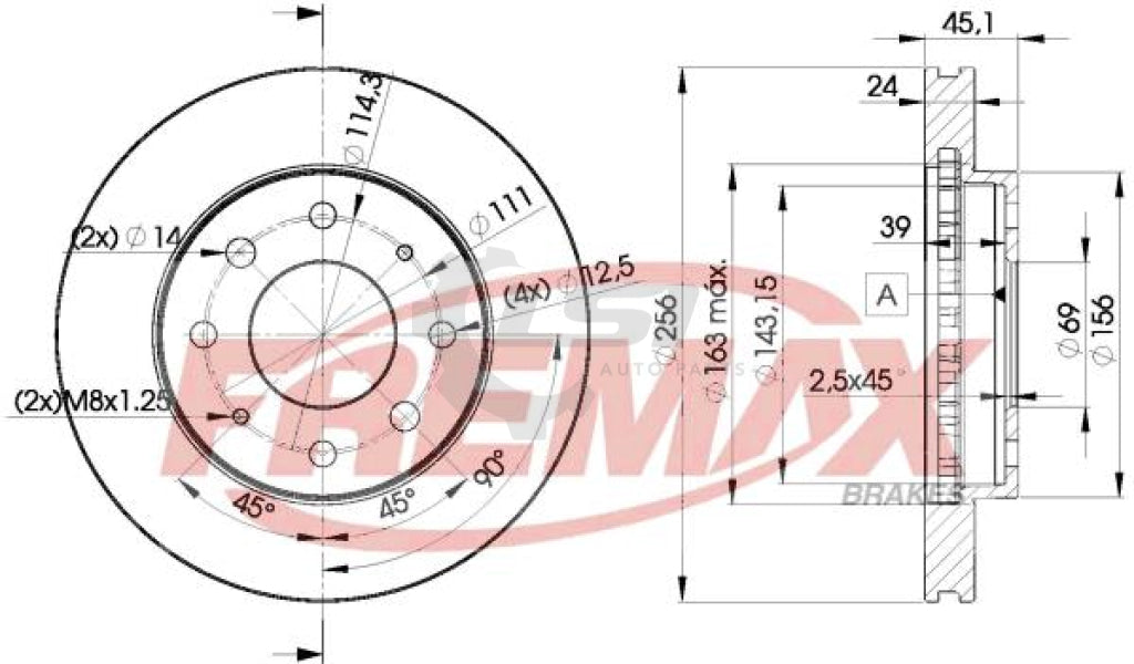 Fremax Front Disc Rotors For Volvo S40 V40 1.8 1.9 95-04 256Mm Brake