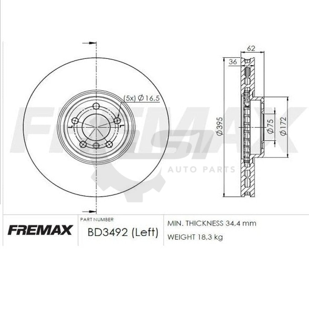 Fremax High Carbon Front Left And Right Brake Disc Rotor For Bmw X5M X6M F85 F86 395Mm Rotors