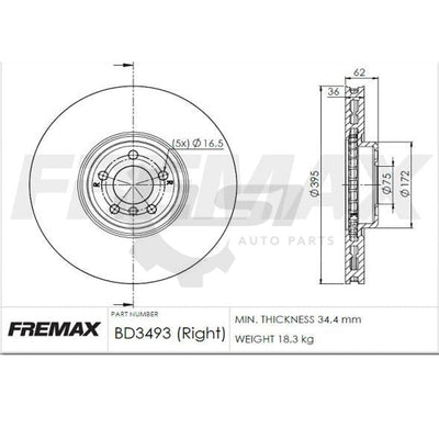 Fremax High Carbon Front Left And Right Brake Disc Rotor For Bmw X5M X6M F85 F86 395Mm Rotors