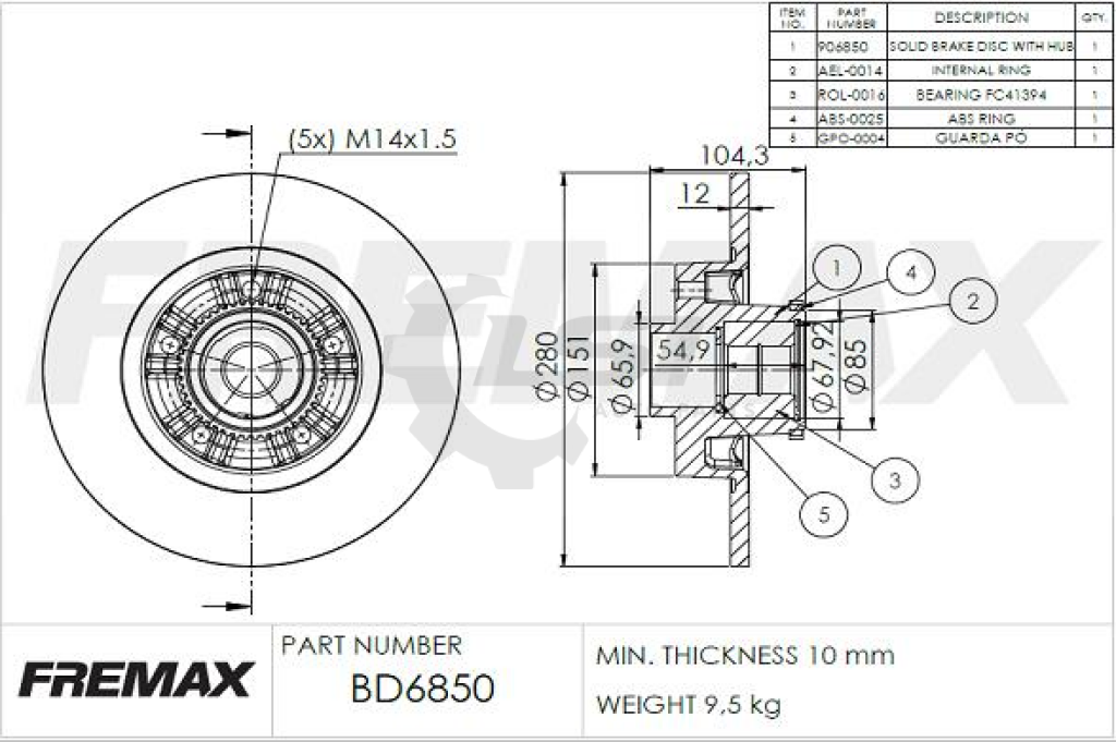 Fremax Rear Disc Rotors Brake Pads For Renault Trafic X82 1.6L 2015-2021 Kit