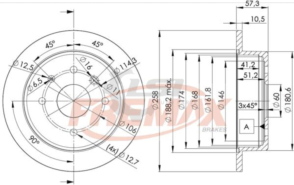 Fremax Rear Disc Rotors For Daewoo Lacetti J200 Anf193 1.8 2003-2004 258Mm Brake