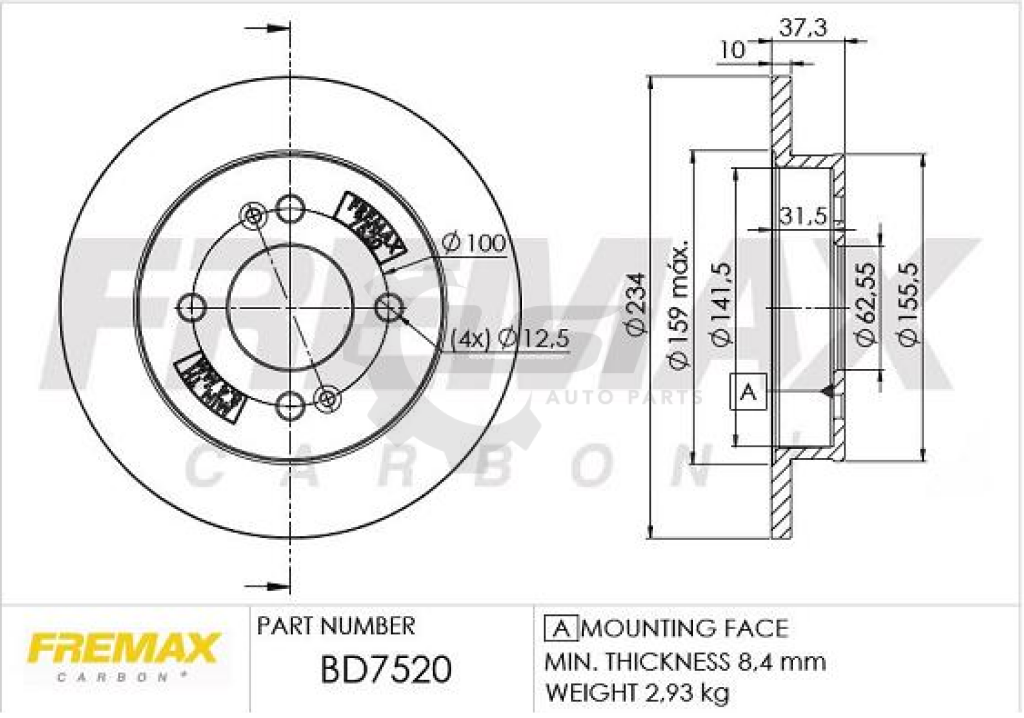 Fremax Rear Disc Rotors For Kia Picanto S Ja B2512 1.2 2017-2019 Brake