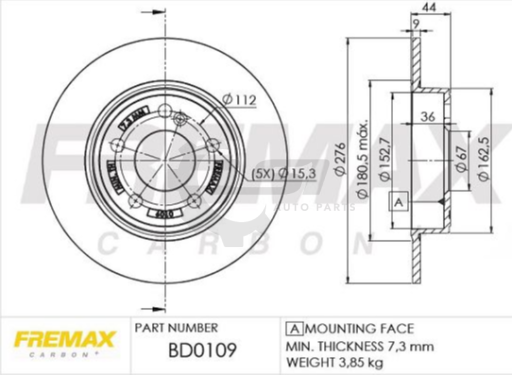 Fremax Rear Disc Rotors For Mercedes Benz A180 W176 1.6 13-18 Brake