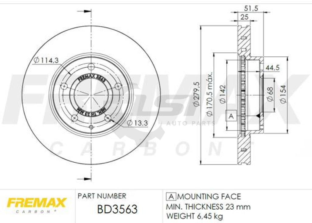 Fremax Front Brake Pads And Disc Rotor Set For Mazda 3 Bm 2.0 2.2 14-16 280Mm Kit