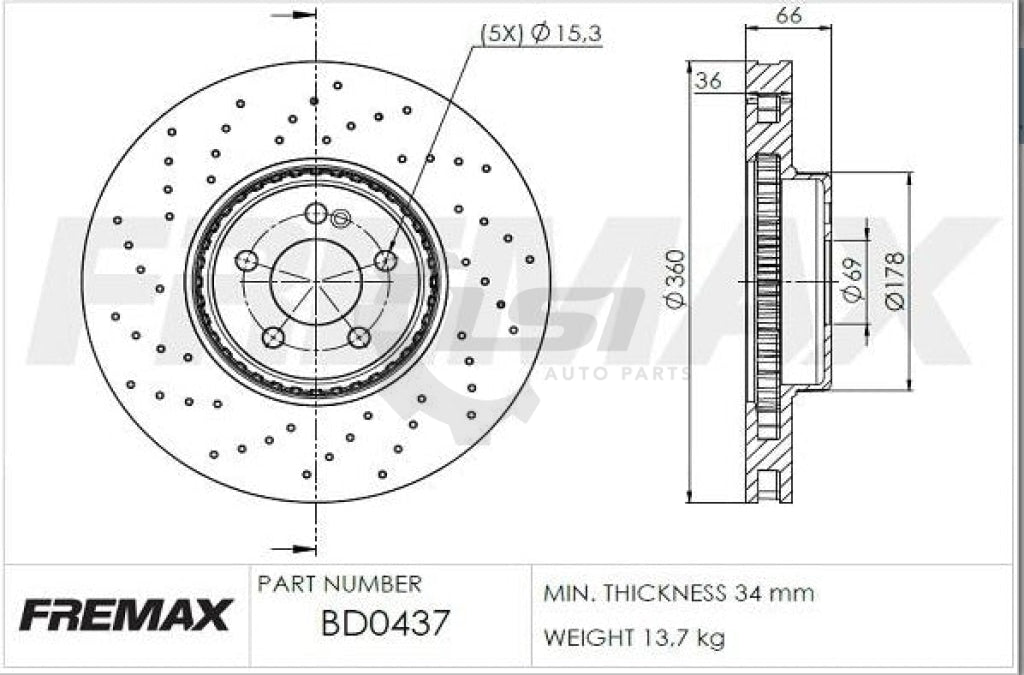 Fremax Front Disc Rotors For Mercedes Benz Amg C43 A205 C205 W205 3.0 16-18 Brake