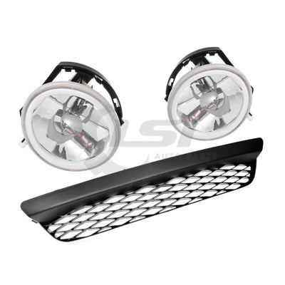 Pair Fog Light Lamp (Halo LED) & Lower Bumper Grille For Ford Falcon BF XR6 XR8 Fog Light