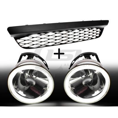 Pair Fog Light Lamp (Halo LED) & Lower Bumper Grille For Ford Falcon BF XR6 XR8 Fog Light