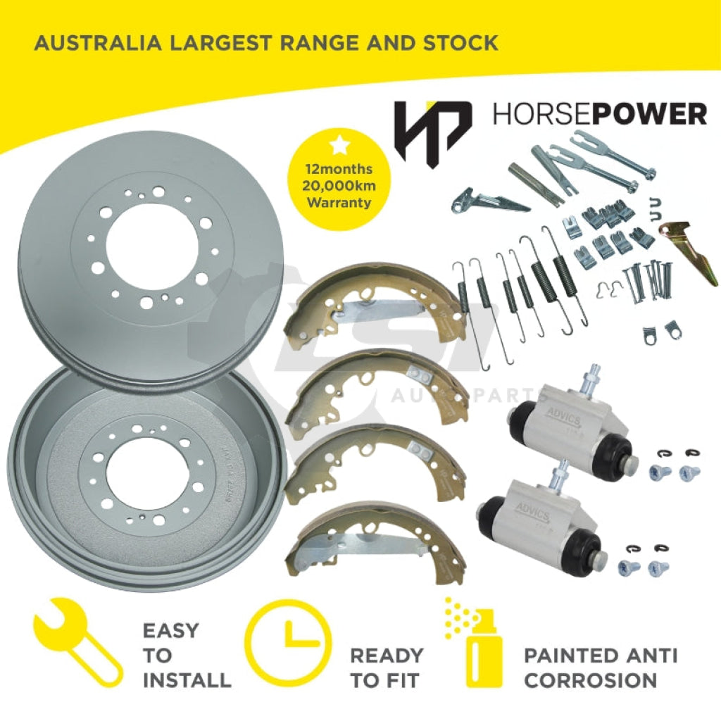 Rear Brake Drums + Shoes + Wheel Cylinders Kit for Hilux GGN25 KUN26 GUN135 4X4 Drum Brake Kit