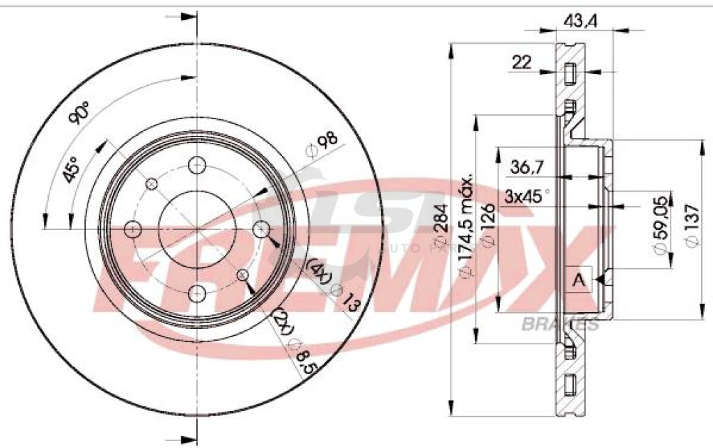 Rear Disc Rotors And Brake Pads For Fiat Bravo 2.0L 1997-2001 Kit